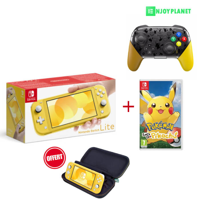 Pack Console Nintendo Switch Lite – jaune + Jeu Picachu + Manette pro