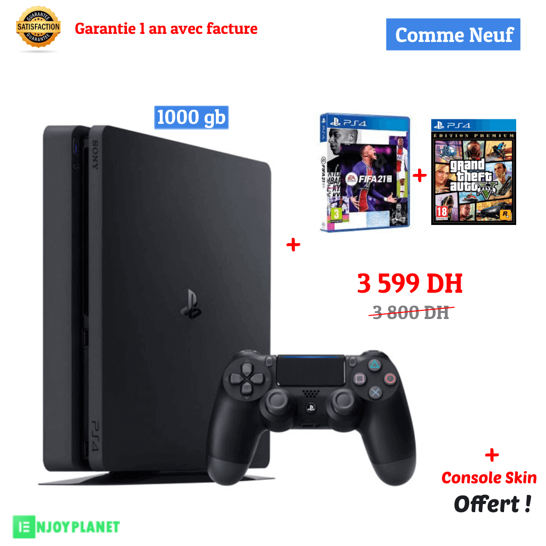 Console Ps4 Slim 1To – Comme Neuf + FIFA 21 + GTA 5