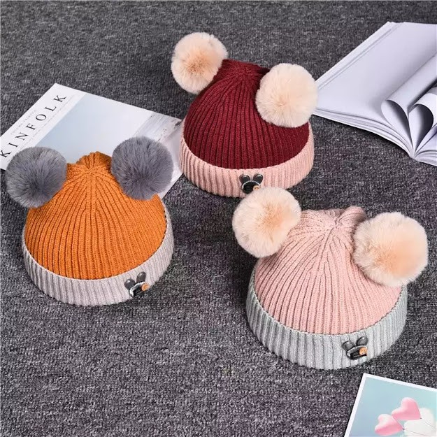 Bonnet Enfants Pompom Hiver Chaud 2019