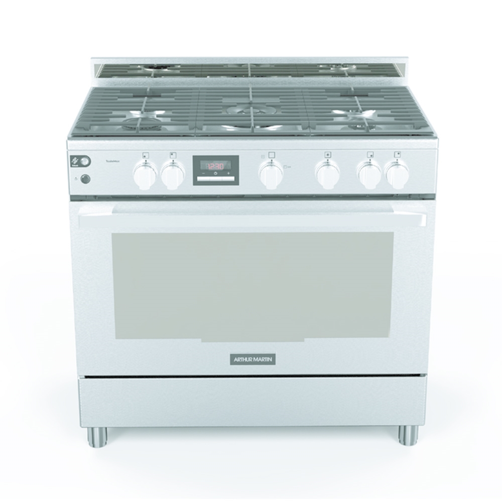 CUISINIERE ARTHUR MARTIN SEMI PROF 90 CM 5 FEUX, INOX