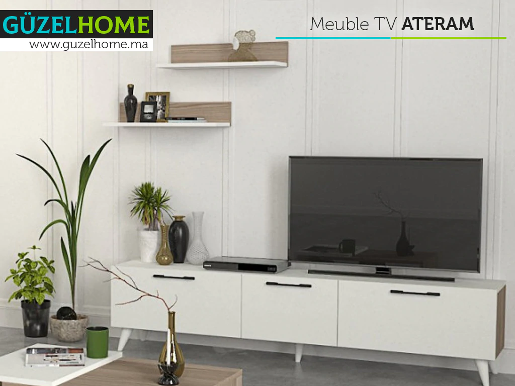 Meuble TV ATERAM - Blanc et Cordoba - Salon et séjour 5.0 (4 Avis)