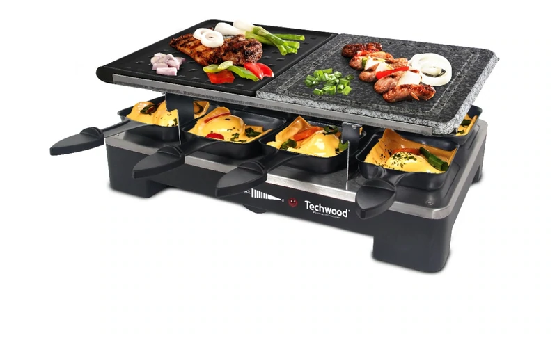 Raclette Grill et Pierre de Cuisson Techwood, 8 personnes. 1400W Techwood