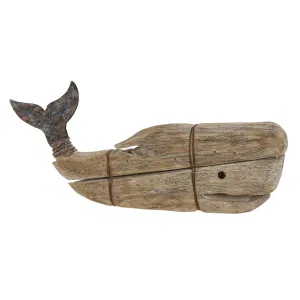 Baleine vieilli figure en bois métal 55×7.5×24