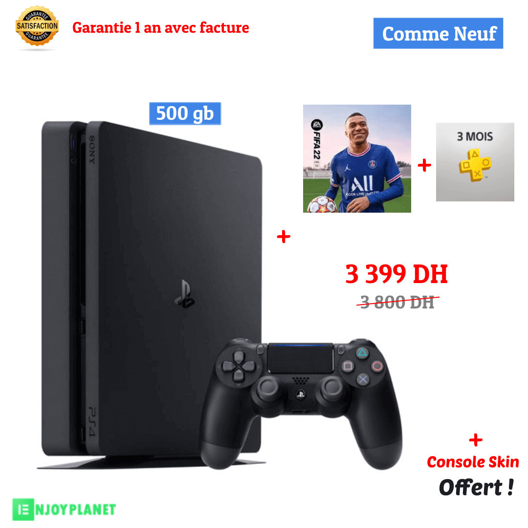 Console Ps4 Slim 500Gb REMIS A NEUF + FIFA 22 et 3 Mois Ps Plus