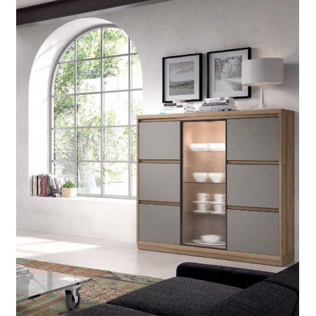 VITRINE CONTEMPORAINE BOIS - ACACIA/GRIS